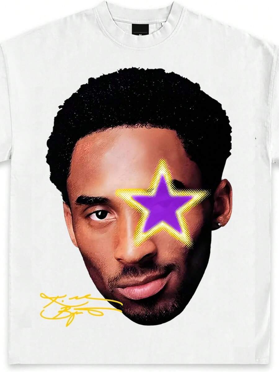 Kobe Big Face Grey Star Graphic Tee _ Premium Quality Heavyweight Basketball Shirt For Adults & Kids_1 - 白色 - 查看 1