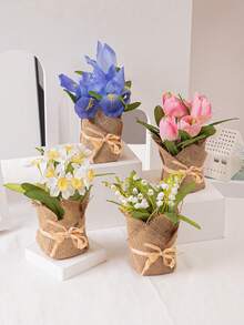 4pcs/Set Artificial Flower Potted Plants, Daffodil, Lily Of The Valley, Tulip, PE Material, 4 Varieties, Desktop Decor, Suitable For School, Dorm, Office, Artificial Plant Potted Home Decoration, Ornament Landscape, Party, Holiday, Birthday, Wedding, Home, Hotel, Restaurant, Living Room, Bedroom, Kitchen, Garden Decor, Wedding Season, Gift, Spring/Summer Decoration, Green Decor - Multicolor - View 4