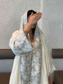1 Stück Damen eleganter klassischer mehrfarbiger Ditsy Blumen Patchwork Ärmel Design Abaya mit Diamant Dekor, zeigt einen raffinierten und anmutigen Stil, geeignet für alle Jahreszeiten und kulturelle Veranstaltungen, vielseitig für den täglichen Gebrauch Weiß - Weiss - Übersicht 1
