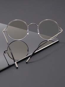 1 pieza Gafas vintage de lente plano redondo para hombres, montura metálica ultraligera sin tornillos de alta gama - Multicolor - Ver 7