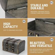 HAWTWooden Vintage Treasure Chest Box With Lock And Leather Surface Handmade Wooden Trinket Jewelry Case For Home Decoration Gray - Gray - View 3