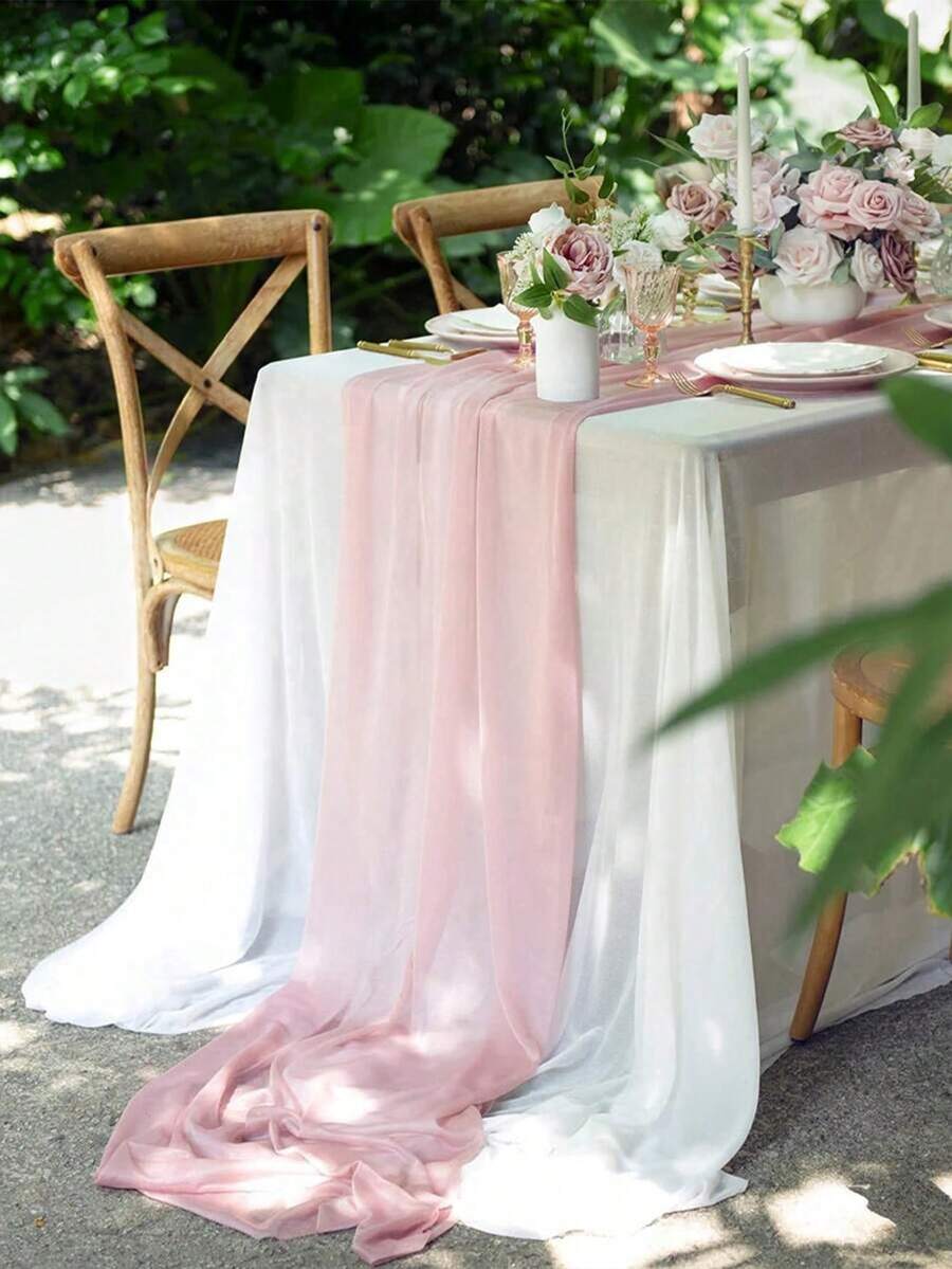 1件浅粉色优雅薄纱桌旗，粉色主题生日装饰、餐桌摆饰、婚礼装饰、浅粉色桌布、冬季装饰、婚礼薄纱、情人节装饰桌旗、家居房间装饰桌布、情人节、派对装饰 - 场景布置的理想之选 - 粉色 - 查看 1