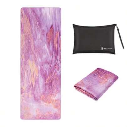 SNΛKUGΛ Travel Yoga Mat Foldable Non Slip Yoga Mat Lightweight W Carrying Bag  Friendly Natural Rubber And Suede Portable Fitness And Exercise Mat 72" L X 26" W