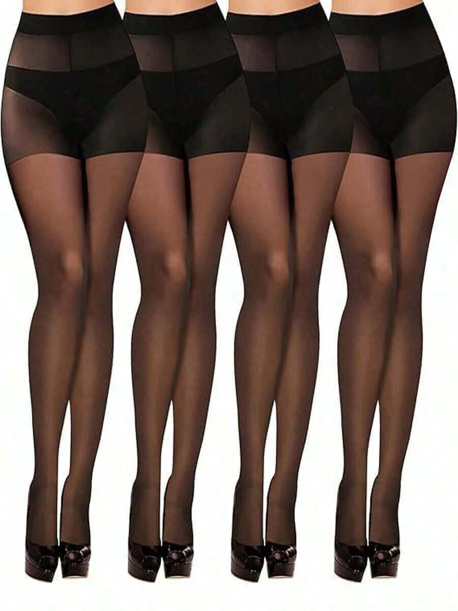 1 Pair Of Black Stockings. These Sexy, Invisible Black Stockings Are Durable And Won't Slip Down, Making Them Perfect For Halloween, Christmas Costumes, And Fall Wear. They Can Also Be Paired With Women's Hair Accessories. - 黑色 - 查看 1