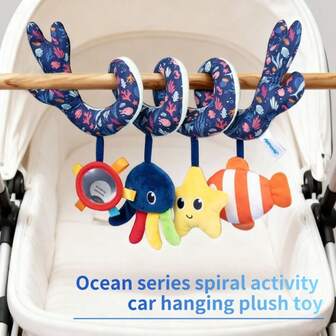 1pc Baby Cartoon Spiral Plush Doll, Children Car Seat Hanging Doll With Rattle, Suitable As Newborn Baby Gift