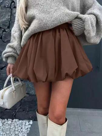 Women's Solid Color Fashionable Versatile Tulip Hem Mini Skirt