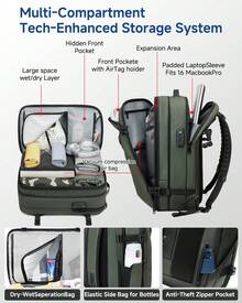 Sea Choice Vacpack Backpack Laptop Backpack Fit For 16 Inch Expandable Backpack With Vacuum Compression TSA Lock Backpack - Army Green - View 3