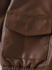 Girls' Fashion PU Leather Lapel Long Sleeve Jacket, Versatile New Retro PU Leather Coat, Autumn/Winter Thermal Lined Thick Outerwear