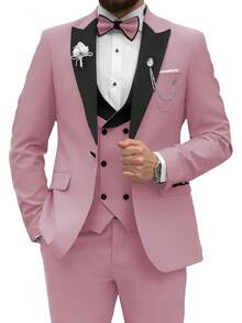 2026 Men's Casual Blazer & Pant Set  Men's Tuxedo Suit 3 Piece Slim Fit Suit For Men Tuxedo For Men Wedding Party Dinner Prom Relaxed Stretch Fit For Smart Casual Events - 灰玫瑰 - 查看 12
