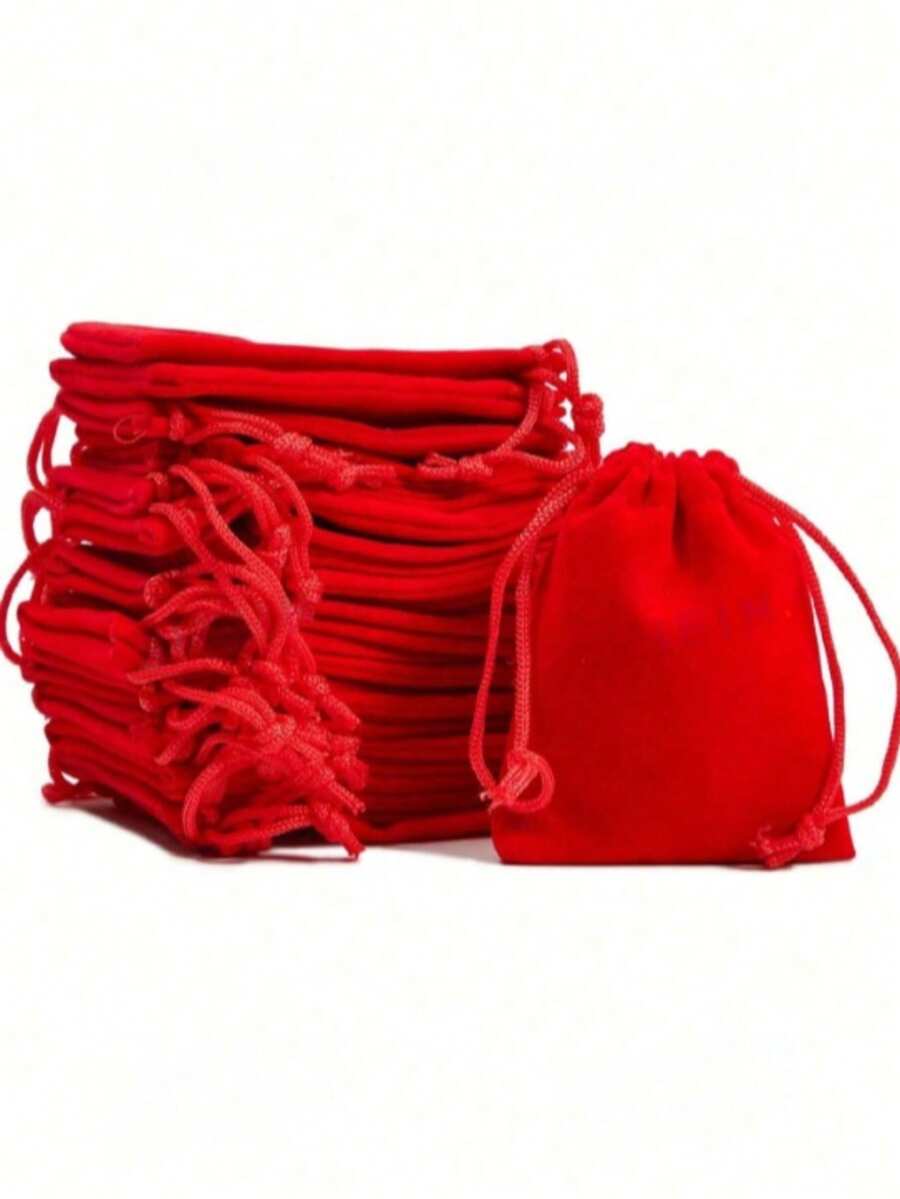 10pcs/30pcs - Wedding Party DIY Material Boxes, Velvet Jewelry Pouches, Gift Drawstring Bags, Red Gift Packaging Bags, Valentine's Day, Mother's Day, Back To School, Party Favor Bags, Birthday Gifts, Gift Bags, Packaging