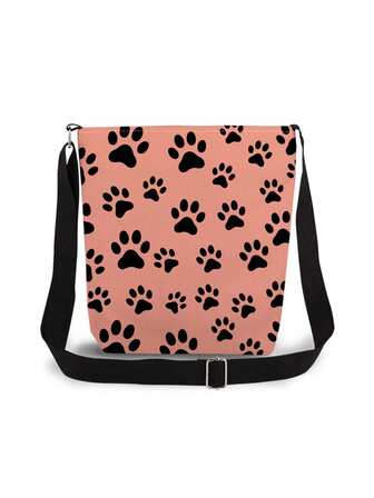 Vintage mjuk hundtassavtrycksmönster axelväska, unisex återanvändbar axelväska, avslappnad axelväska, söt djurfotavtrycksförvaringsväska, bärbar axelväska, festpresentväska, present till hundälskare