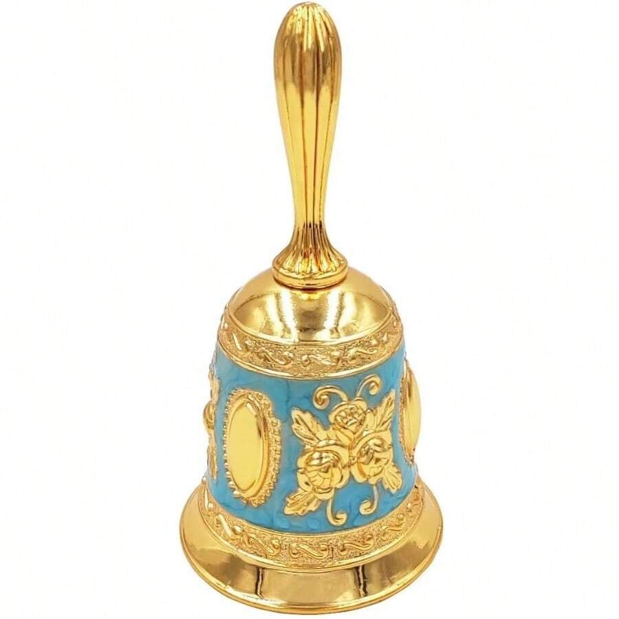 HAWTHourwof Hand BellMetal Dinner Bell Decorative Wedding Bells Service Bell Call Bell Christmas Bell Golden Blue - GoldenBlue - View 1