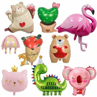 Djurballonger för födelsedagsfest 2026 med björnar, dinosaurier och flamingos. Lämpliga för födelsedagsfester, alla hjärtans dag, möhippa, frierier och kärleksförklaringar, årsdagar, bröllopsdekorationer och födelsedagsdekorationer.