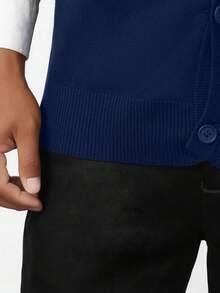 男士纯色单排扣休闲针织背心，秋冬季 - 藏蓝色 - 查看 5
