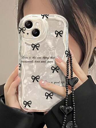 1件装奢华可爱动物蝴蝶花朵蝴蝶结手链链条波浪形柔软透明手机壳，兼容 13/11/12/14/15 Pro Max/14/15 Plus