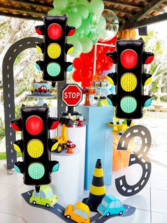 1/3pcs Traffic Signal Light Balloons, Includes Traffic Signal Light, Red & Green Light, Foil Balloons, Suitable For Racing Theme, Motorcycle & Car, Birthday Party Decorations, Traffic Signal Lights, Racing Theme Party Supplies, Red, Yellow And Green Decor