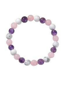 1条时尚8毫米白绿松石-紫水晶-粉晶天然石能量平衡睡眠手链，送给朋友 - 彩色 - 查看 6