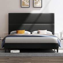 Twin/Queen/King Size Bed Frame With Linen Adjustable Headboard, Upholstered Platform Bed With Strong Wood Slats Support, Noise-Free Construction, Easy Assembly, No Box Spring Needed - màu đen - Xem 1