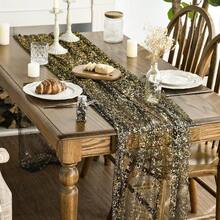 Black Gold Gauze Table Runner 120 Inch 10FT, Glitter Metallic Foil Sheer Dining Wedding Anniversary Holiday Birthday Table Decor For Home Party,28inchx120inch,BlackGold - 黑金 - 查看 4