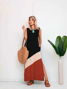3 Marias Sleeveless Long Dress With Pocket And Side Opening - màu đen - Xem 1