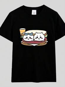 Kawaii Anime  Summer Japan Mniniso Awesome T-Shirt Cotton Popular Children's Short-Sleeved Casual We - 黑色 - 查看 1