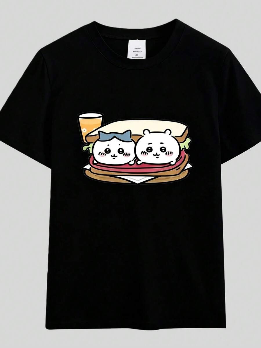 Kawaii Anime Summer Japan Mniniso Awesome T-Shirt Cotton Popular Children's Short-Sleeved Casual We - 黑色 - 查看 1