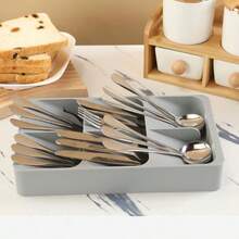WSXC 6 Slots Silverware Cutlery Drawer Organizer Kitchen Utensil Tray For Flatware Cutlery Spoon And Knives Compact Storage Organization Keep Kitchen Drawer Neat And Organized - Grey - View 6
