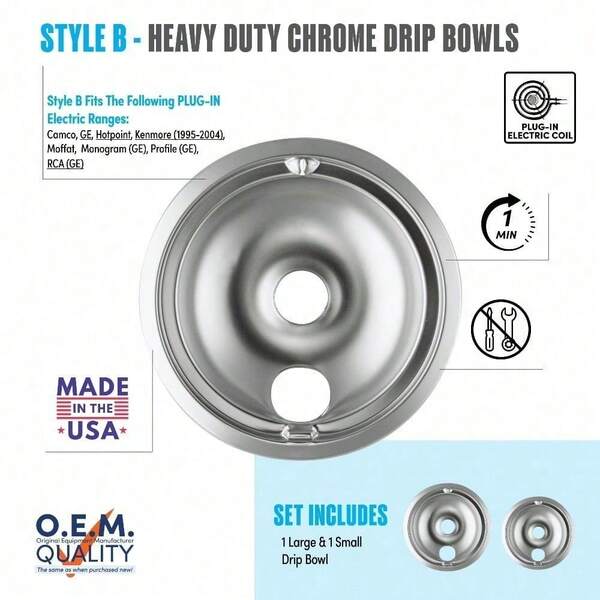 139402XCD5 Style B 2-Pack Heavy Duty Chrome Drip Bowls