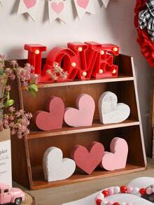 6 Stücke rustikale Holz Herz-förmige Mehrebenen Tablett Dekoration, Landhausstil abgenutzt Holz Herz-förmiges Liebes Symbol Tisch Dekoration, Glücklicher Valentinstag, Valentinstag Dekoration, Valentinstag Herz Dekoration, Valentinstag