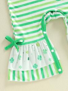 Mono para bebé niña, manga corta, cuello redondo, rayas, trébol, ropa informal - Esmeralda - Ver 10