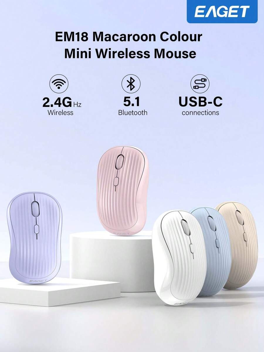 EAGET Ratón inalámbrico, receptor de 2.4GHz, agarre silencioso y cómodo para viajes, diseño portátil, adecuado para portátil/ordenador de escritorio/tableta, disponible en rosa, azul claro, blanco, amarillo, morado, compatible con tabletas Android y Windows, ratón inalámbrico recargable - Recolor - Ver 1