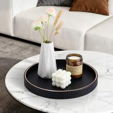 Khay tròn trang trí viền vàng kẻ sọc dọc, khay da PU dùng để trang trí bàn, trang trí nhà cửa, khay đựng đồ dùng trên bàn làm việc để trang sức, nước hoa, chìa khóa - Sang trọng và tinh tế. - Nhiều màu - Xem 12