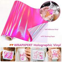 WRAPXPERT Holographic Vinyl Roll Pink, Holographic Permanent Vinyl Glossy Rainbow Craft 12\ X 5ft, Chrome No Bubble Iridescent For DIY Craft Decal, Hot Pink,12inchx5ft,HotPink - 亮粉紅色 - 查看 5