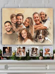 Catygift Customized Family Photo Collage Canvas Print, Personalized Family Canvas Wall Art, Unique Family Photo Gift For Mom, Dad, Anniversary - As Shown - View 4