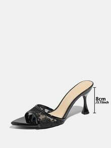 Jin Bei Qi Women's High Heel Shoes, Fashionable For Parties, Outdoor Events, Banquets, With Transparent Mesh, Printed Pattern, Soft Mirror-Like Material, Sexy Mule Design, Pointed Toe, Elegant Black Color, Suitable For Casual, Home, Outdoor, Travel, Runway - Black - View 7