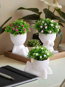 1/3盆人造仙女树盆栽，3种款式，3种颜色可选，白色花瓶，卡通风格，PP/PE材质，绿色，适合婚礼季、桌面装饰、家居装饰、花园装饰、情人节礼物、四季皆宜的装饰 - 白色 - 查看 11