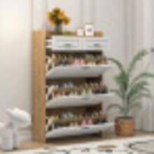 Schuhkommode mit drehbarem Schuhschrank, bestehend aus drei großen Klappen und zwei Schubladen, Holzschuhschrank, Schuhregal, Geeignet für Eingangsbereiche und WohnzimmerB80/T23.5/H131cm(N657P28633233N - Multicolorido - Ver 5