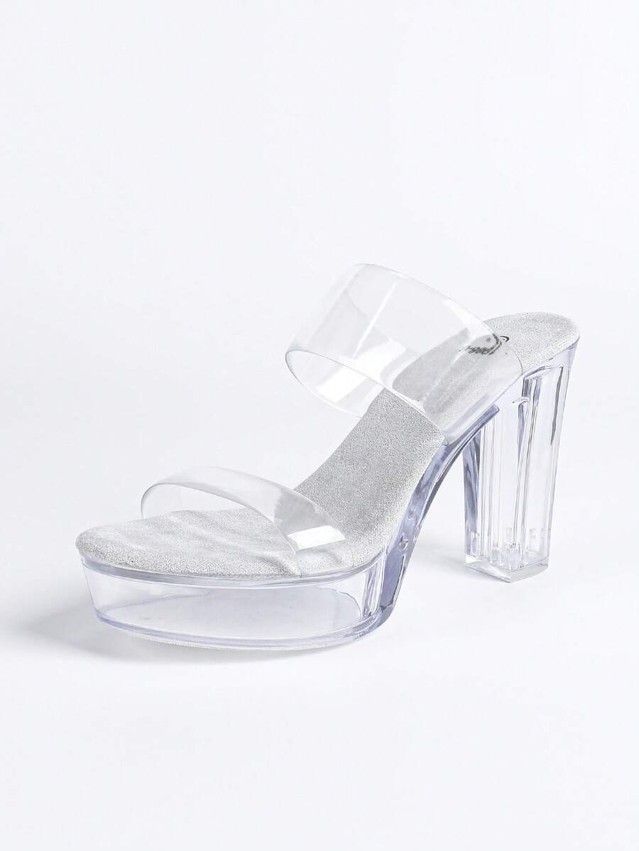 欧美时尚模特酒店夜总会细高跟鞋，透明水晶高跟鞋，T台走秀钢管舞鞋，细高跟水晶鞋底 - 無色 - 查看 1