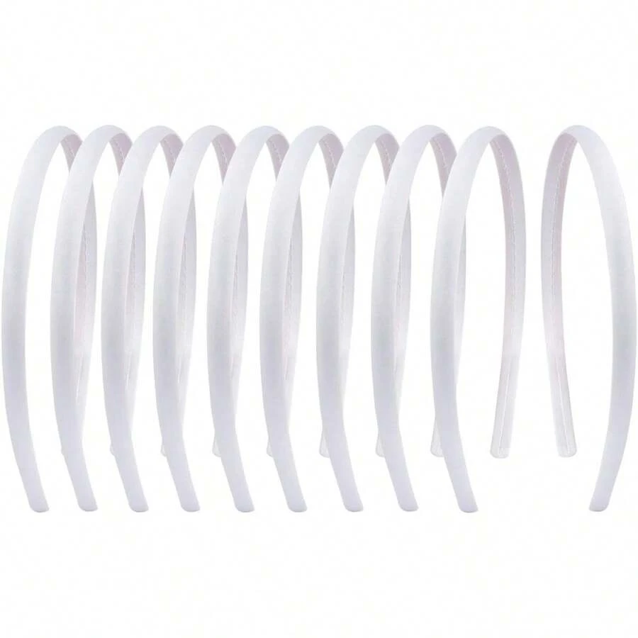 20 unidades 1 cm blanco liso satén diademas Fabirc duro diademas de color sólido blanco aro DIY Craft Hairbands piezas para el pelo para mujeres niñas - 1 - Ver 1