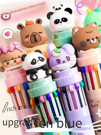 1 pieza Bolígrafo atómico de 10 colores, bolígrafo creativo y colorido con diseño de dibujos animados, bolígrafo multifunción de presión, regalo portátil