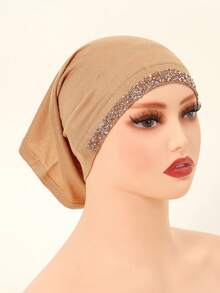 1 chiếc mũ ống đính đá màu trơn dành cho nữ, khăn trùm đầu bằng vải jersey, khăn bandana, khăn thời trang đính kim cương, phụ kiện hijab, mũ hijab, đa năng cho trang phục hàng ngày, mọi mùa, mùa hè, đi biển. - Màu trơn - Mũ đính đá - Xem 21