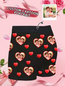 1pc Customizable Men's Boxer Briefs, Black Shorts, Comfortable & Breathable, Printed Pattern, Ideal Gift For Husband Or Girlfriend On Christmas, Valentine's Day, Birthday - Black - View 4