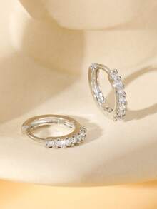 2pcs European & American Style Copper Alloy Inlaid Colorful Round Hoop Earrings, Available In Purple, Red, Orange, Navy, Pink, Green, Multicolor, Light Blue, White, Suitable For Women, Couples, Daily Wear, Decoration, Gift - Round - View 26