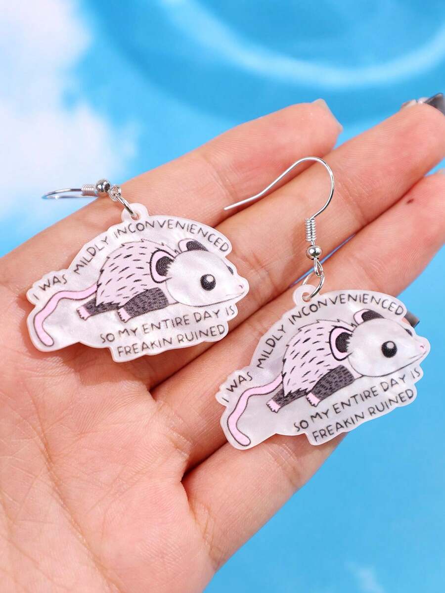 1 Đôi Hoa tai Possum ngộ nghĩnh "Tôi hơi bất tiện nên cả ngày của tôi bị hủy hoại" thời trang và sáng tạo, phù hợp cho phụ nữ hàng ngày, tiệc tùng, đi làm, ngày lễ - Xem 1