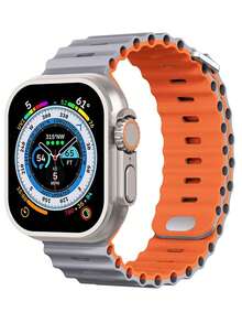 1条男女通用海洋主题柔软硅胶运动表带，适用于38mm、40mm、41mm、42mm、44mm、45mm、49mm的苹果手表，兼容Series 8、7、6、5、4、3、2、1、Ultra、SE等型号。 - 寶藍 - 查看 10