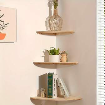 1件/3件装波西米亚风木质转角壁架，乡村风悬浮置物架，适用于客厅、卧室、浴室、厨房，壁挂式储物展示架，保留原木边缘设计，用途广泛，适用于多种房间类型，家居收纳，卧室装饰，乡村风格装饰