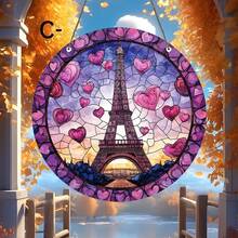 Captor de soare Turnul Eiffel din Paris - Decor rotund acrilic pentru fereastră, cu inimă roz romantică și design colorat, perfect pentru Ziua Îndrăgostiților și decorarea nunții, potrivit pentru verandă, dormitor, birou, curte - Cadou ideal, decor pentru curte | Decorațiune fermecătoare | Design colorat - Acrilic rotund - Vizualizare 4