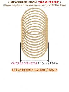 10pcs Beige Dreamcatcher Feather Outdoor Lawn Wedding Hanging Decor Bamboo Hoops, Wind Chime Mori Style Inner Rings, Wall Bedroom Decor Bamboo Hoops, Gifts And Decorative Hanging Pieces For Halloween, Christmas And Other Holidays, Also Suitable For DIY Embroidery Hoops - Apricot - View 23