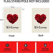 1Pc 12x18in/30.48x45.72cm Vertical Double Sided Valentine's Garden Flag - Cream Base & Vibrant Red Rose Heart + "Welcome" Text Design, Heavy-Duty UV-Resistant Fade-Resistant All-Weather Flag, No Flag Pole Included, Ideal For Valentine's Day/Wedding/Anniversary/Christmas (Xmas) Festive Decor, Perfect Yard/Garden/Farmhouse Outdoor Home Accent