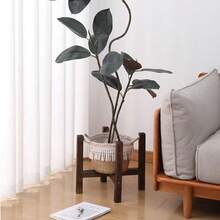 1pc Wooden Cross-Shaped Plant Stand, Floor-Standing Flower Pot Rack, Reversible Height Adjustable Plant Holder, Max Load 80kg, Suitable For Yard, Garden, Balcony, Living Room, Bathroom - Charcoal Brown - View 4